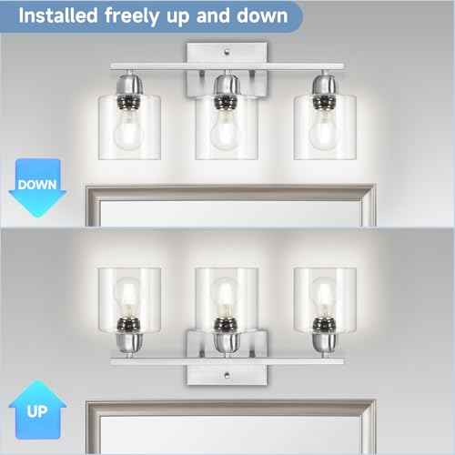 Modern Brushed Nickel 3 Light 19 inch Vanity Lights for Bathroom with Clear Glass, Bathroom Lighting Fixtures Over Mirror for Mirror Kitchen Living Room Hallway Cabinet Porch
