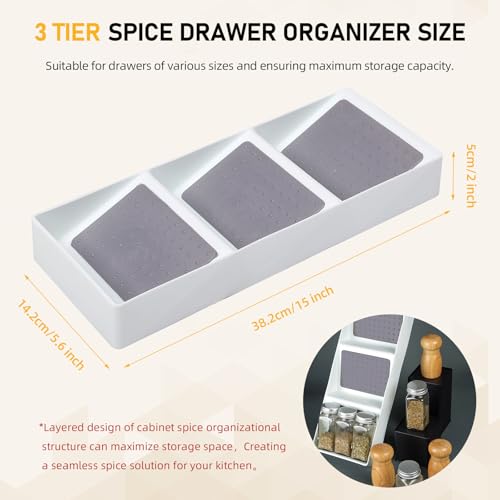 Spice Drawer Organizer,3 Tier Non-Slip Silicone Seasoning Jar Drawer Insert,Spice Rack Organization for Drawer,Spice jar holder for drawer,Kitchen Spice Rack Tray for Cabinet Countertop Makeup Storage - size: 1 Pack