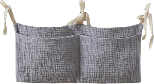 Bedside hanging bag for storing baby milk bottles and blankets - Baby diaper folding bed organizer bag - Gray - color: grey