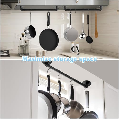 Pot Pan Rack Wall Mounted Set of 2, 21" Industrial Pipe Utensils Hanger Holder Pots Storage Organizer Iron Detachable Hanging Rail for Kitchen with 10 S Hooks… - size: 21 Inches