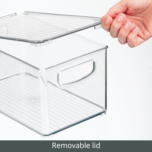 mDesign Plastic Deep Storage Bin Box Container with Lid and Built-In Handles - Organization for Fruit, Snacks, or Food in Kitchen Pantry, Cabinet, or Cupboard, Ligne Collection, 2 Pack, Clear - size: 10.6 x 6.2 x 5.2 (Pack of 2)