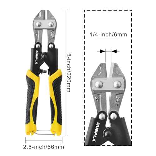 Gunpla Mini Bolt Cutter 8-inch/210mm Heavy Duty Spring Loaded with Non-Slip Rubber Handle Wire Cable Bolts Cutters, Clipper Snips Stainless Steel Tool for Padlock Chain Wires Mesh Screw Fence Rivets