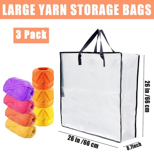 XL Yarn Storage Organizer 3 Bags, Oversized Yarn Organizer Moving Bag with Handle & Zipper, Closet/Under-Bed Storage Solutions for Knitting, Crochetfor, Sweater & Blanket Packing (26x26x8.7“, 3 Pcs)