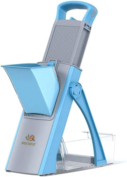 SPICE OUTLET New Upgrade Safe Mandoline Slicer Plus, Biger Size, Adjustable Vegetable Food Chopper Potato Fries Cutter, Detachable Blade, Kitchen Chopping Artifact with Container. Blue
