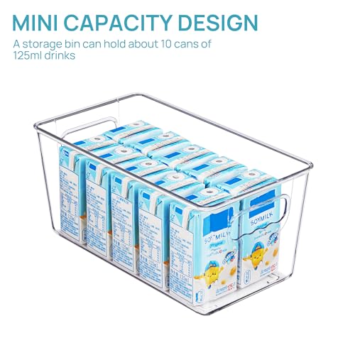 Vtopmart Clear Plastic Storage Bins, 6 PCS Pantry Organizer Bins with Handle for Refrigerator, Fridge, Cabinet, Kitchen, Countertops, Cupboard, Freezer Organization and Storage, Small - size: S(9.4”L x 5.3”W x 4.3”H)