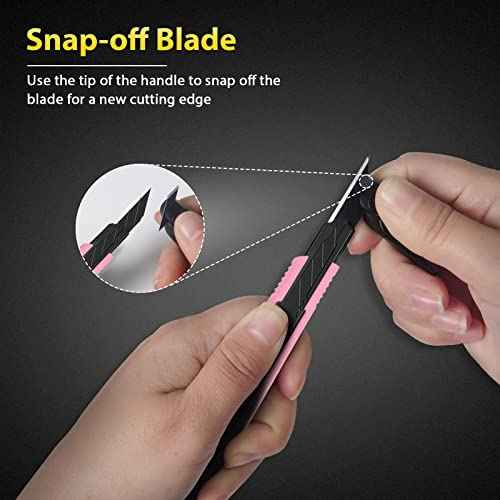 MANUFORE 2 Pack Pink Snap-off Utility Knife 9mm 30 Degree Knife and 18mm Knife Set with 20pcs Black Blades for Cutting Paper, cardboard