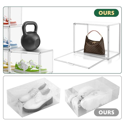 1 Pack Acrylic X-Large Shoe Box Clear Plastic Stackable Storage Boxes with Magnetic Door Shoe Organizer for Closet Sneaker Boot Shoe Storage,Fit up to US Size 14 - style: X-Large Size (Acrylic Material)
