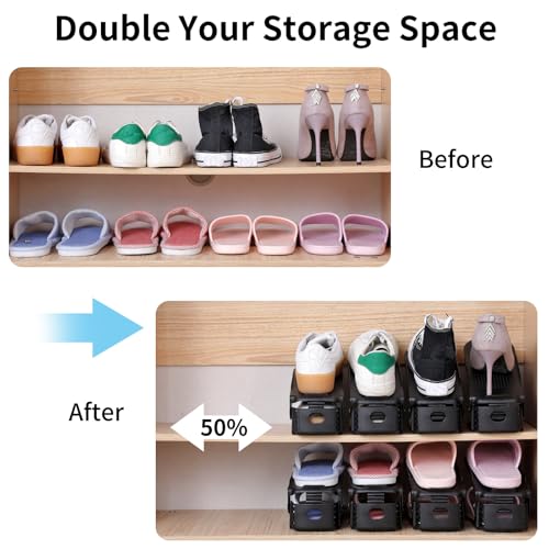 Antigo Shoe Slots Organizer，20 Pcs Adjustable Shoe Stacker for Closet Organization, Double Deck Shoe Rack Holder Storage Space Saver (Black)