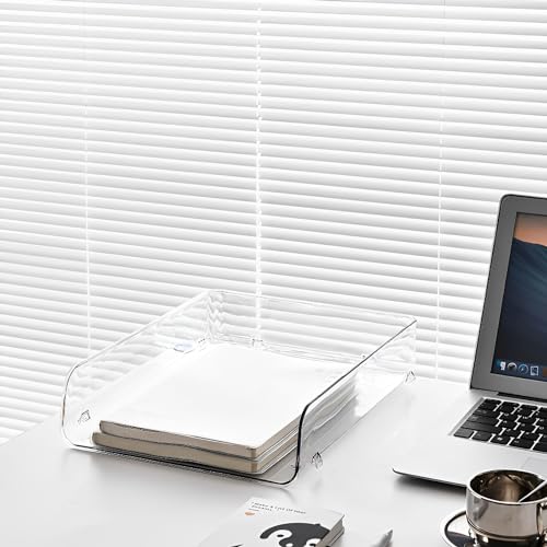 Gagee 4 Pack Paper Organizer for Desk,Clear Stackable Paper Sray Holder, Office Desk Organizer for Notes, Pens, File, Document - size: 4 Vertical