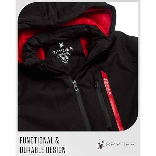 Spyder Boys Winter Ski Jacket - Insulated Soft Shell Water Resistant and Windproof Snowboard Winter Coat with Detachable Hood, Size 5-6, Black
