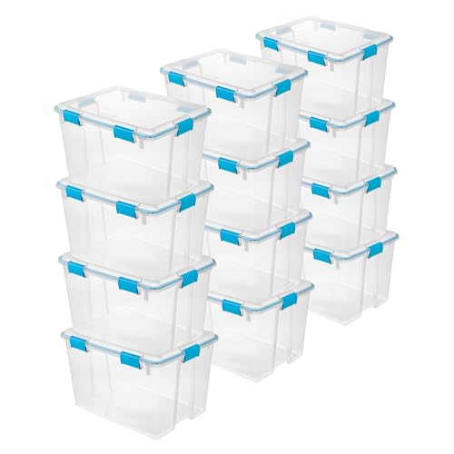 Sterilite 12-Pack Gasket Box, Weather-Resistant Storage Bins with Latching Lids, 80 Quart - Heavy-Duty Organizing Containers for Closet, Bathroom, and Office - size: 80 Quart, style: 12 Pack