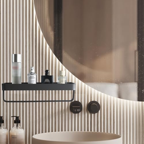 Bathroom Shelf with Towel Bar，Wall-Mounted Shower Storage Rack, 15.75 -Inch Suitable for bathrooms, Kitchens and Toilets，No Drill Bathroom Shelf