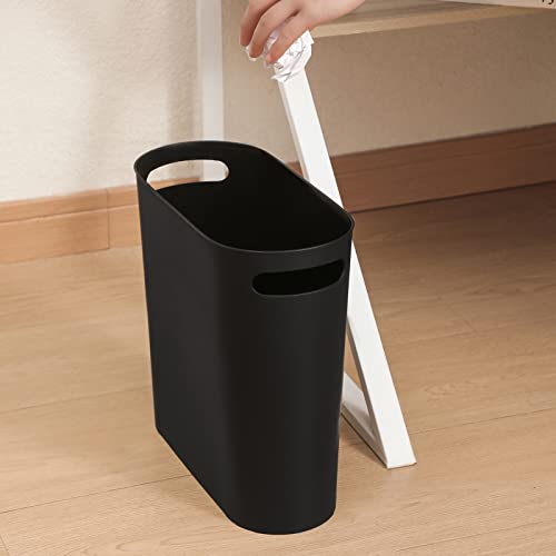 rejomiik Small Trash Can, 3.5 Gallon Slim Garbage Can Plastic Waste Basket with Handles Container Bin for Narrow Spaces Bathroom, Bedroom, Kitchen, Office at Home, Black - color: Black, size: 1 pack