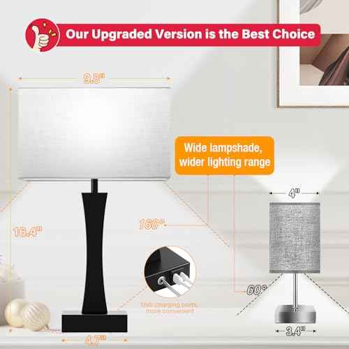 Bedside Lamps for Night Stands - 3 Way Dimmable Table Lamp for Bedroom with USB C+A Ports,Modern Bedside Lamps Set of 2, Touch Lamps for Nightstand Living Room Side Table End Tables(Bulbs Included)