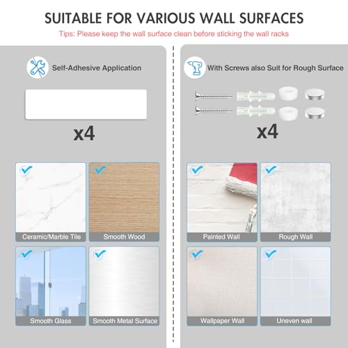 homeasy Wall Mount Mop and Broom Holder, Heavy Duty Stainless Steel Organizer Rack with Hooks | 4-Pack, 2-in-1 No Drill & Screw Installation, Silver - color: Silver-4
