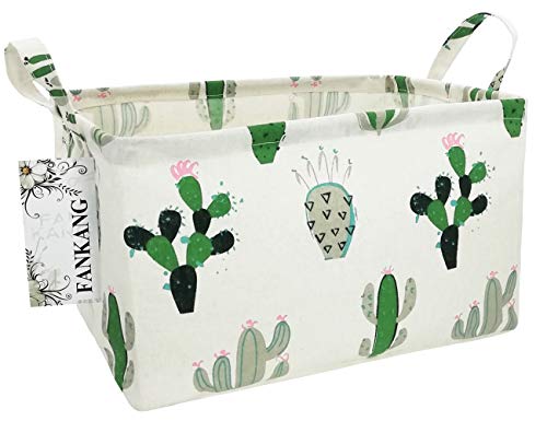 FANKANG Storage Basket,Nursery Hamper Canvas Laundry Basket Foldable with Waterproof PE Coating Storage, Office, Bedroom, Clothes,Toys (L, Rec-Cactus) - color: Rec-Cactus