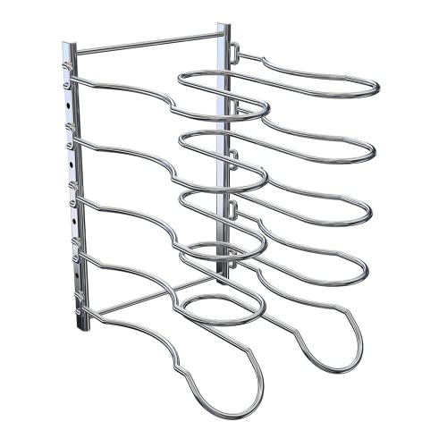 CAXXA Heavy Duty Pan Rack, Pot Lid Rack, Kitchen Cabinet Pantry Cookware Organizer Rack Holder with 5 Adjustable Dividers, Chrome - size: 12.8 x 10.4 x 8.9 INCH