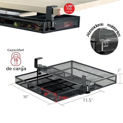 Under Desk Drawer Organizer Clamp-On, Mesh Metal Attachment, 1 Drawer Slide Out, On or Under Desk Organizer for Office Supplies & Home Essentials - size: 1 Drawer