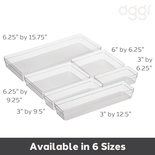 Oggi Drawer Organizer - 6" X 9" - Ideal for Organizing Kitchen Drawers, Office, Desk, Silverware, Kitchen Utensils, Cosmetics and Bathrooms, Rectangular, Clear, 1.0 Count - size: 6" by 9"
