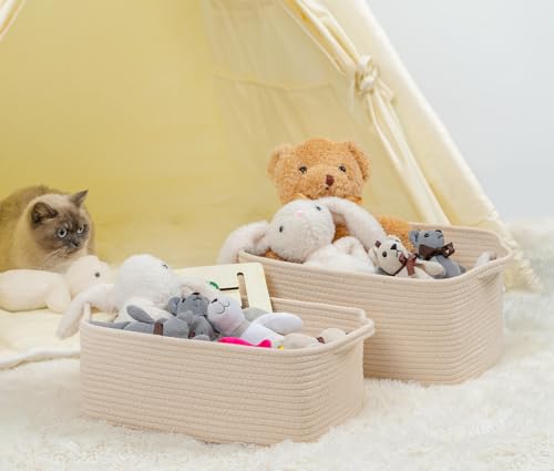 CubesLand Rectangular Cotton Rope Basket, 14x10x5 Inches, Beige, Nursery Storage Bin - color: Beige, size: 14''x10''x5''