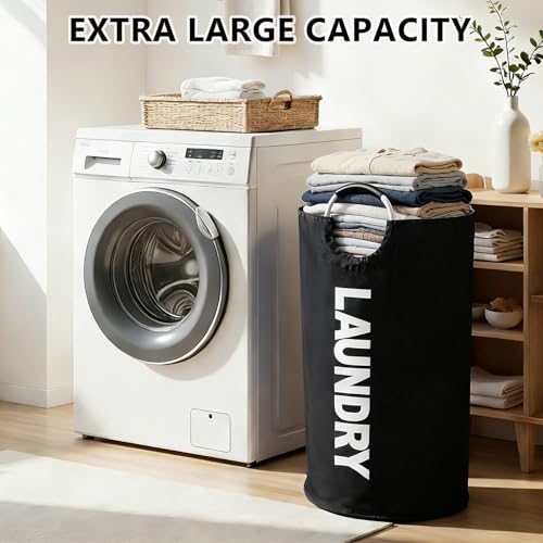 A large 90 liter laundry basket that can be folded for easy carrying. Suitable for bathrooms, laundry rooms, and travel (black) - color: black