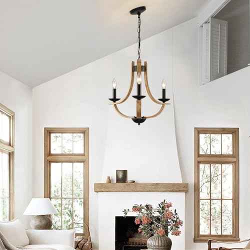 Farmhouse Chandelier for Dining Room 3-Light 19" Wide Adjustable Kitchen Island Pendant Lighting, Rustic Hanging Light Fixture for Entryway Foyer Bedroom Living Room,