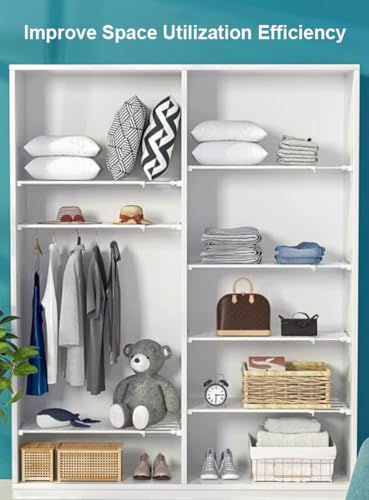 No Drilling Extendable Closet Shelf,Adjustable Metal Layered Separator Shelves DIY Divider Storage Rack for Bedroom Kitchen Wardrobe Cupboard Cabinet,1 Pack (13.8'' Wide,28.7''-49.2'' Long) - size: 28.7''-49.2'' Long