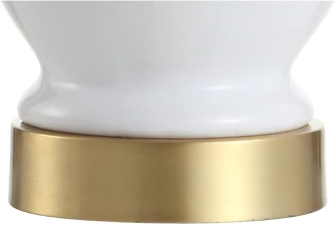 JONATHAN Y 20" White Textured Ceramic and Brass Gold Table Lamp, Glam Bedside Nightstand Lamp for Living Room Bedroom, White Linen Shade, LED Bulb Included JYL1035A