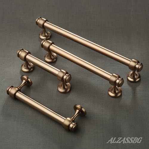 Alzassbg 10 Pack Champagne Bronze Cabinet Pulls, 5 Inch(128mm) Hole Centers Cabinet Handles Kitchen Hardware Straight Bar for Cabinets and Drawer AL3082BRG