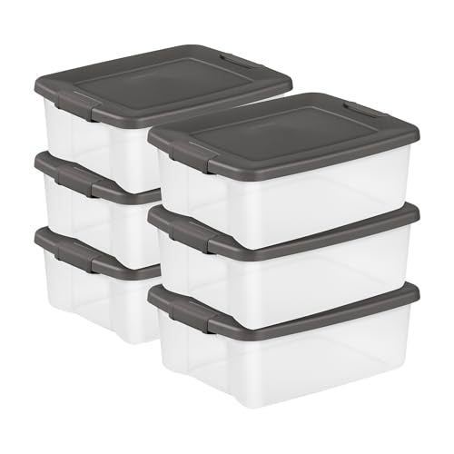 Sterilite 6-Pack ShelfTote, Clear Plastic Storage Bins with Lids, 25 Quart, Gray - Stackable Organizing Container Boxes for Closet, Bathroom, and Office - size: 25 Quart Tote, style: 6 Pack