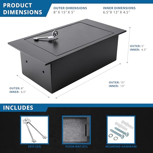 Barska 0.22 Cu. Ft. Hidden Floor Safe with Key Lock ? Solid Steel Construction, Concealed Design, Dual Locking Bolts ? Secure Storage for Home, Business, Jewelry, Cash & Valuables
