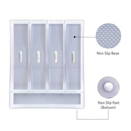 Glad Silverware & Utensil Drawer Organizer - Divided Clear Plastic Storage Tray with 5 Compartments for Kitchen Flatware and Cutlery - BPA Free, Food Safe, Non Slip, 11x13 inches - size: 5-Compartment