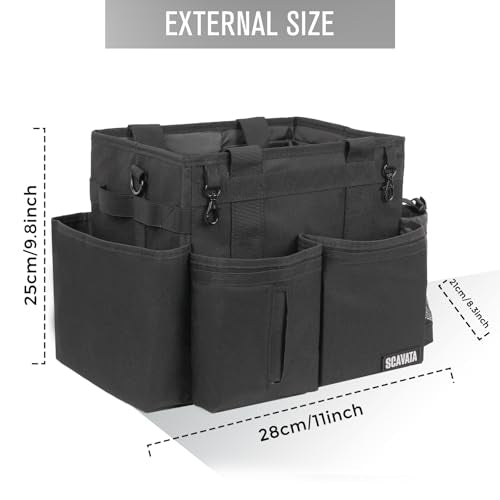 SCAVATA Compact Wearable Cleaning Caddy, Small Supplies Organizer with Handle & Shoulder Straps for Housekeepers, Under Sink & Car Cleaning Tool Organizer Bag (Black) - color: Black
