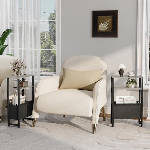Narrow Side Table, Slim End Table with Magazine Rack, Bedside Table for Small Spaces, 3 Tier Sofa Couch Table Nightstand for Living Room, Bedroom, Oak Grey LET503Q - color: Oak Grey
