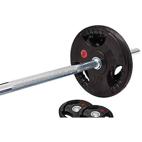 Fitvids Cast Iron Standard Weight Plates Including 5FT Standard Barbell with Star Locks, 45-Pound Set (35 Pounds Plates + 10 Pounds Barbell), Multiple Packages