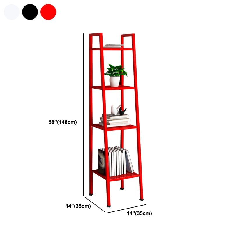 Ladder Metal Bookshelf Modern Bookcase with Rectangular Shelves Storage Rack Kitchen Storage Rack Multi-layer Bookshelf Floor-to-ceiling Trapezoidal Balcony Flower Stand Red(14"L x 14"W x 58"H, Red) - size: 14"L x 14"W x 58"H
