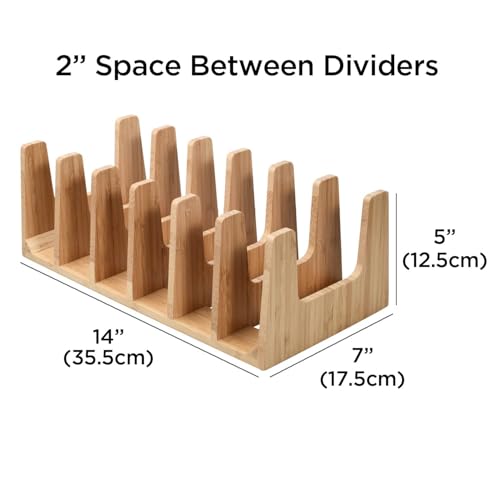 MobileVision Bamboo Pot Lid Holder Organizer for Storage in Cabinets or Kitchen Countertops, 6 Sections