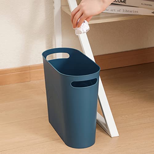 rejomiik Small Trash Can, Slim Garbage Can Plastic Waste Basket with Handles 3.5 Gallon Container Bin for Narrow Spaces Bathroom, Bedroom, Kitchen, Office at Home, 2 Pack Teal Blue - color: Teal Blue, size: 2 pack