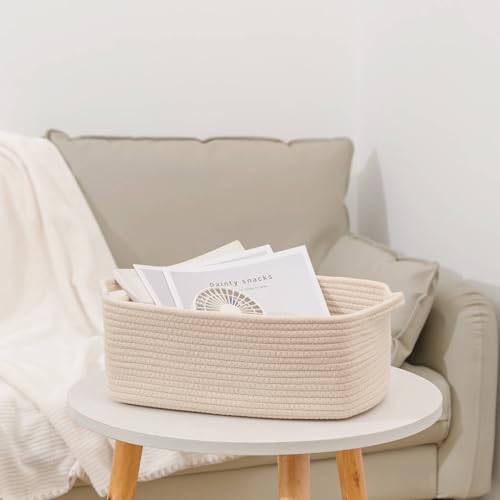CubesLand Rectangular Cotton Rope Basket, 14x10x5 Inches, Beige, Nursery Storage Bin - color: Beige, size: 14''x10''x5''