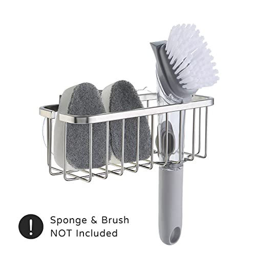 SunnyPoint NeverRust Deluxe Kitchen & Bathroom Sink Sponge Holder Organizer with Adhesive Mount - Additional Suction Cup Included – Sponge & Brush NOT Included – 7.4 x 3.3 x 2.75 Inch - color: Brush