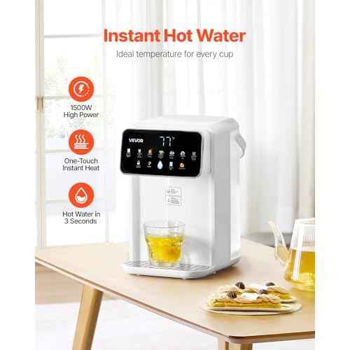 VEVOR Instant Hot Water Dispenser, Countertop Boiling Water Dispenser with Adjustable 7 Temperatures & 7 Water Volumes, 118oz Removable Water Tank, Quick Heating with Touchscreen & Child Lock for Home