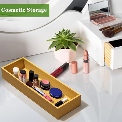 guiogc Bamboo Drawer Silverware Organizer, Silverware Tray, Flatware Organizer, Bamboo Storage Box Suitable for Office, Bathroom and other objects storage (14.2"x5"x2"-Set of 2) - size: 14.2" x 5" x 2"