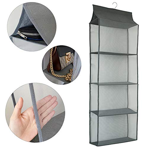 Closet Handbag Purse Holder, Space Saving Hanging Handbag Storage Tote Bag Organizer Holder with 4 Large Heavy-Duty Mesh Shelves for Wardrobe Closet(Pack of 2 Gray) - color: Pack of 2 Gray