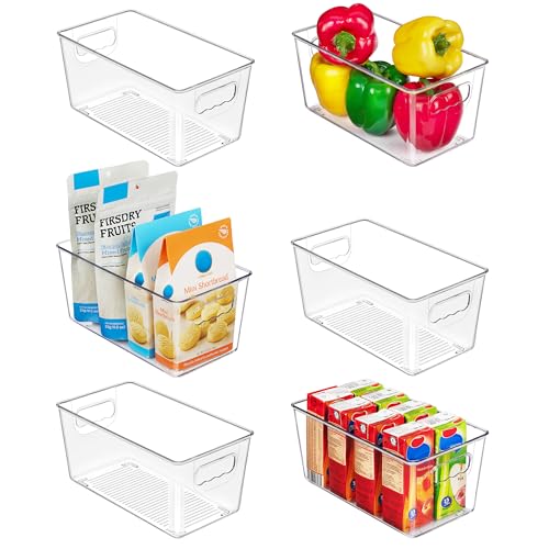 Vtopmart Clear Plastic Storage Bins, 6 PCS Pantry Organizer Bins with Handle for Refrigerator, Fridge, Cabinet, Kitchen, Countertops, Cupboard, Freezer Organization and Storage, Small - size: S(9.4”L x 5.3”W x 4.3”H)