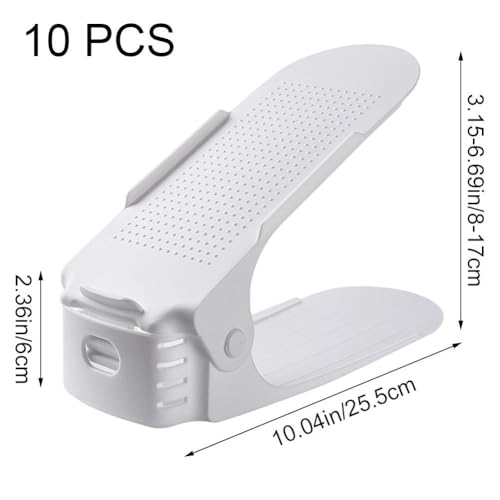 10 Pcs Shoe Stacker Adjustable Shoe Slots Organizer Shoes Slots Space Saver Double Deck Rack Holder for Closet Organization Shoe Storage