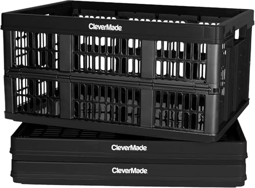 CleverMade Collapsible Utility Crates, Obsidian, 3 Pack, 45L/11 Gal, 66 lbs Capacity, Stackable Containers, Heavy Duty, Space-Saving Baskets,Polypropylene (PP) - color: Obsidian, size: 45L - 3 Pack