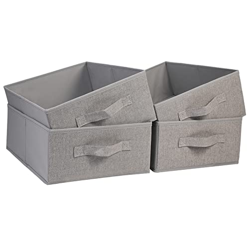 JAKAGO Fabric Storage Bins set of 4 Rectangle Storage Baskets with Handle Foldable Closet Organizer for Clothes Towel bedding Books Collapsible Clothing Container for Shelves Bedroom(Gray Low)