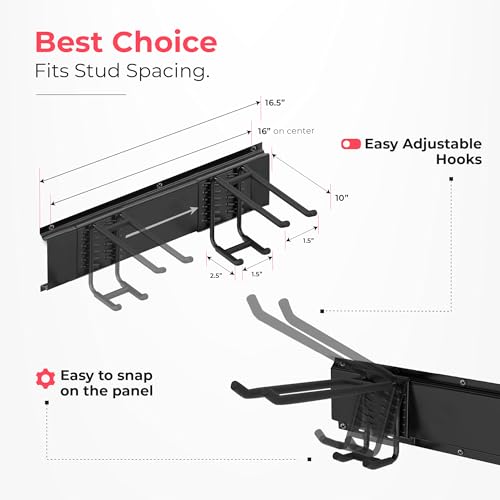 TIDYME Garage Wall Organizer | 64" Heavy-Duty Tool Storage Rack | Adjustable Double-Layer Hooks | 400 lbs Capacity | Carbon Steel Wall Mount Holder for Shovels, Rakes, Ladders & Power Tools - size: 64" (0 Shelves)