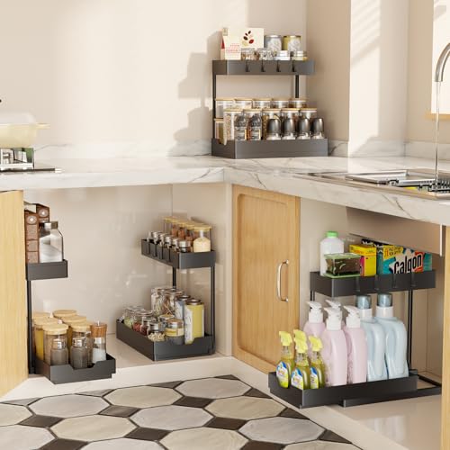 Simple Trending Under Sink Organizer, 2 Pack Pull Out Cabinet Organizer with Sliding Drawer, 2-Tier Under Sink Storage for Kitchen Bathroom, Black - size: 2 pack