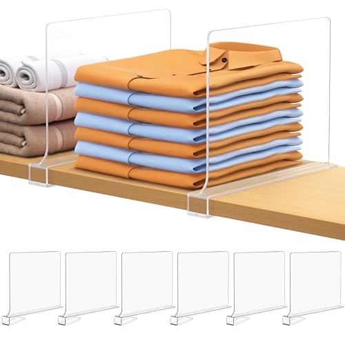 6 PCS Shelf Dividers for Closet Organization Acrylic Clear Closet Shelf Divider for Wooden Shelving Suitable for Wooden or Vertical Shelves Or Bedroom, Kitchen and Office - size: 6 pcs
